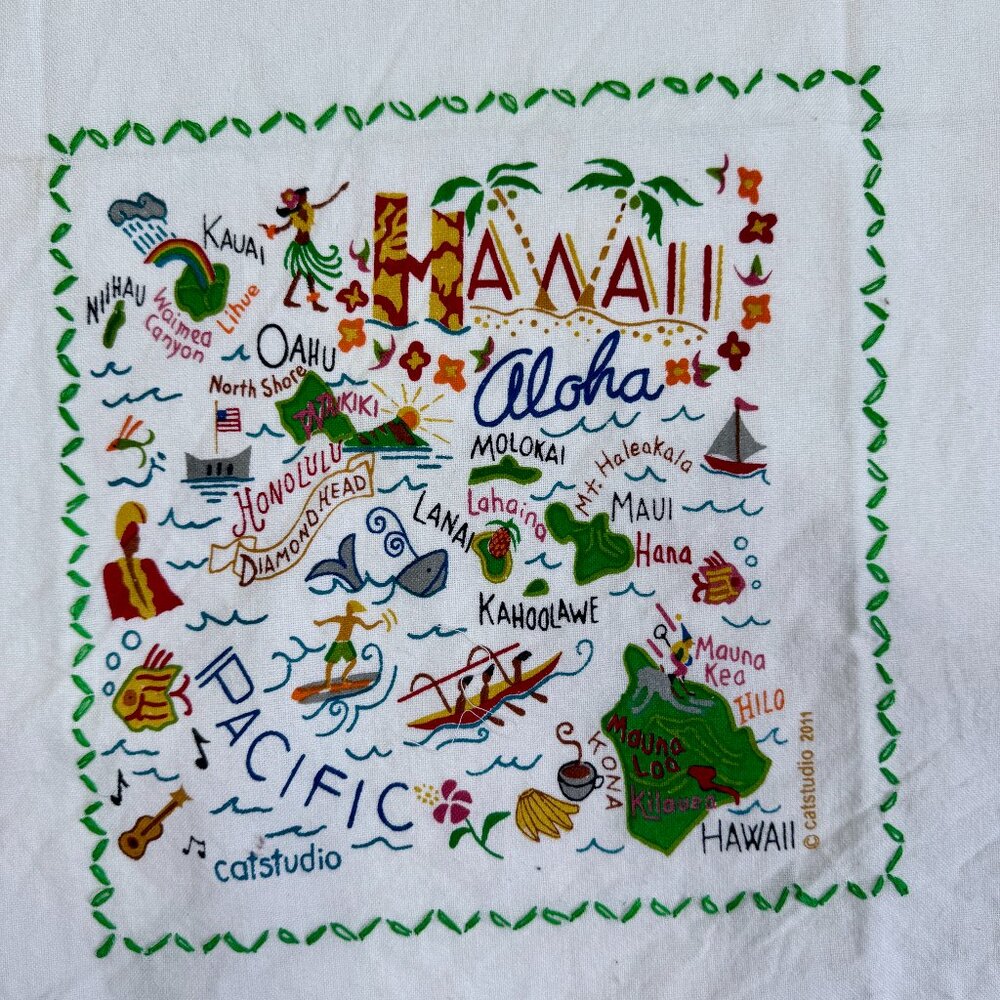 Catstudio Hawaii Map Dish Towel –Cotton Embroidered Souvenir Kitchen Tea Towl